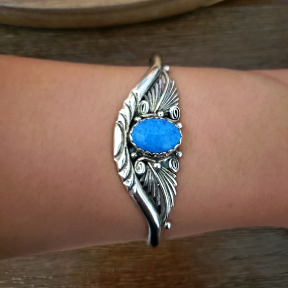 Vintage Sterling Silver Lapis Cuff Bracelet